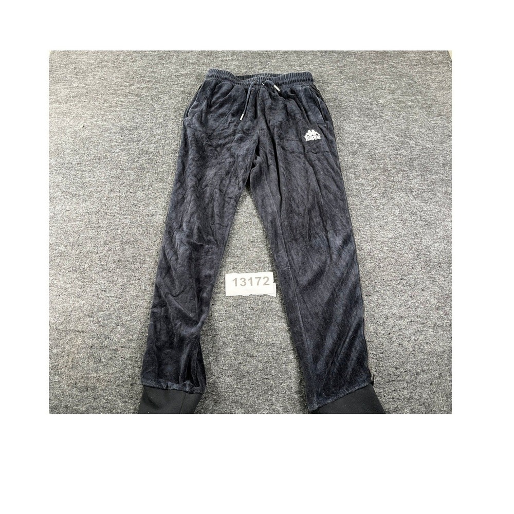Kappa Jogger Sweatpants Mens Small Black Velvet Embroidered Logo Winterwear